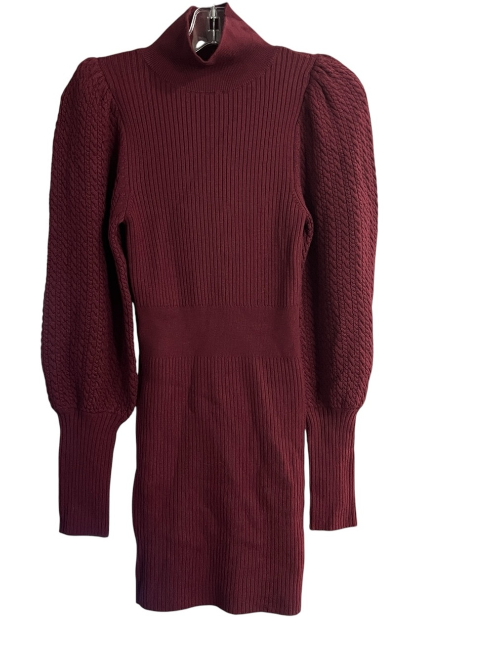 Alice + Olivia Caleb Puff Sleeve Sweater Dress XS/S Burgundy Maroon Ribbed